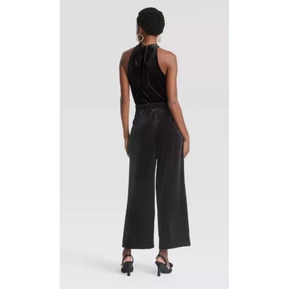 Black Velvet Halter Neck Wide Leg Jumpsuit Women's A New Day brand - Picture 2 of 11